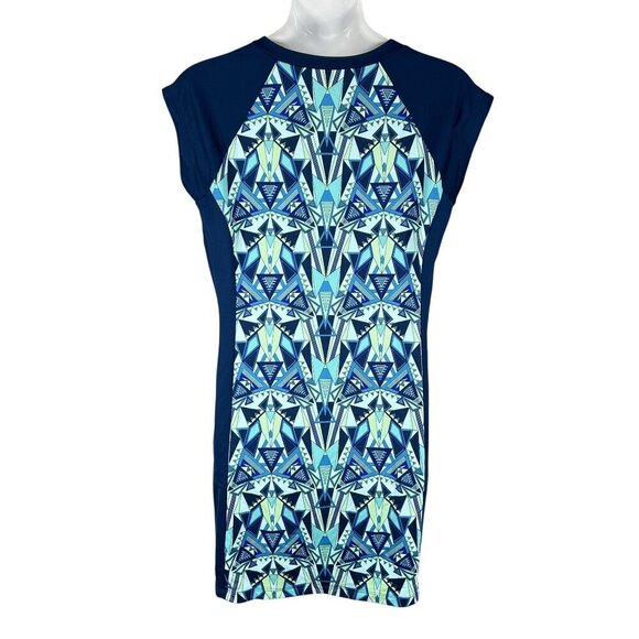 Title Nine Women XL Sleeveless Tunic Dress Blue Green Geometric Print Athleisure - Picture 2 of 14